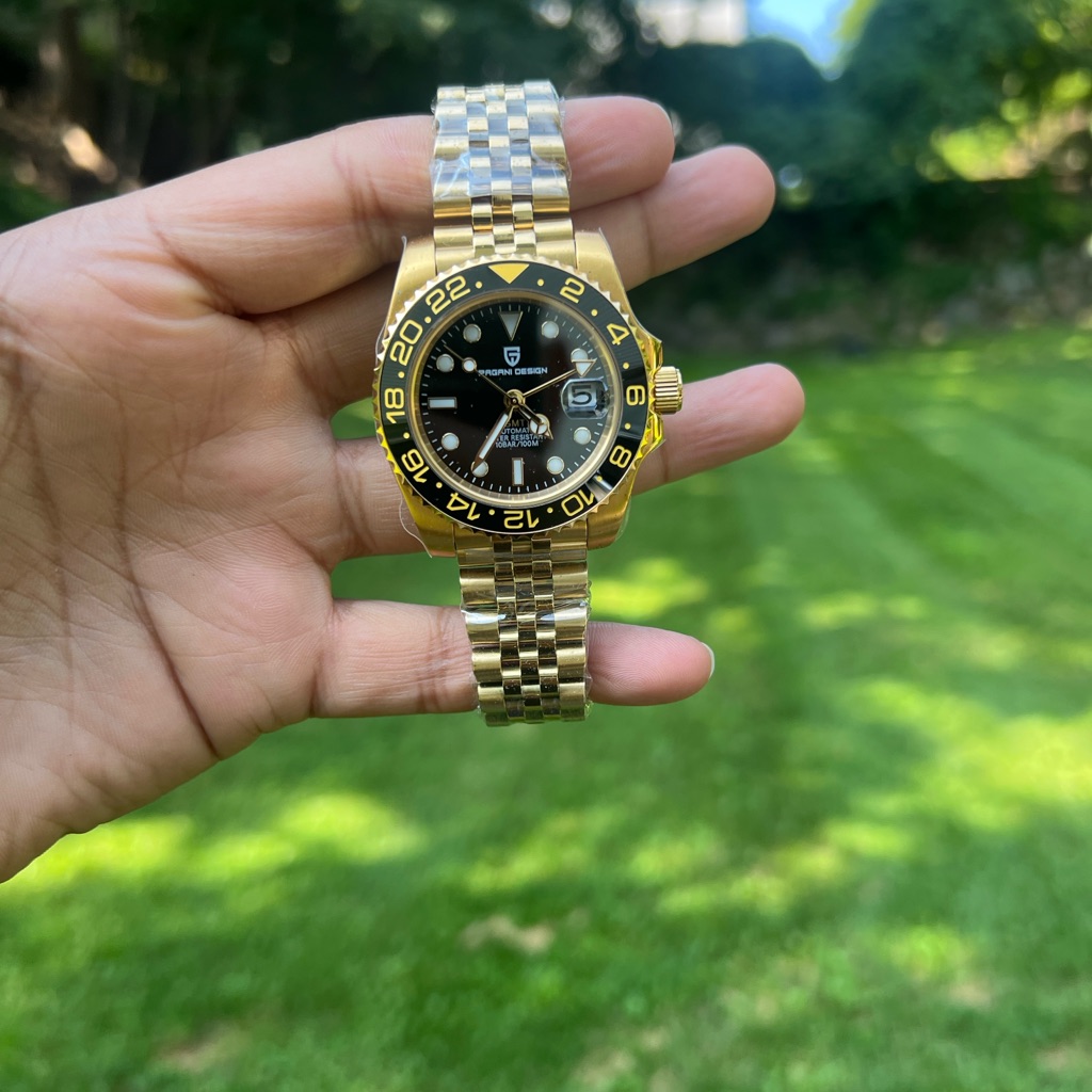 Pagani Design Mens Gmt Master Jubilee Bracelet Watch Gold
